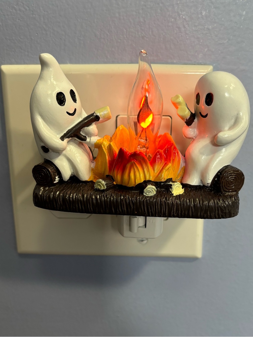 Halloween Ghost Nightlight Plug-In with Orange Flame